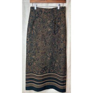 Briggs New York Black Brown Gold Paisley Midi Skirt Size 8